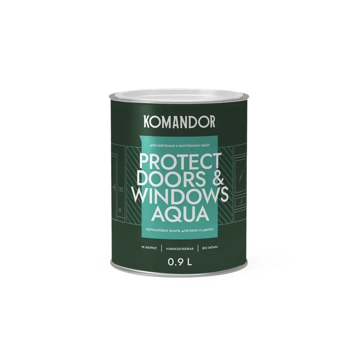 ЭМАЛЬ "PROTECT DOORS&WINDOWS AQUA" ДЛЯ ОКОН И ДВЕРЕЙ БАЗА C 0,9 Л (1/6) "KOMANDOR"
