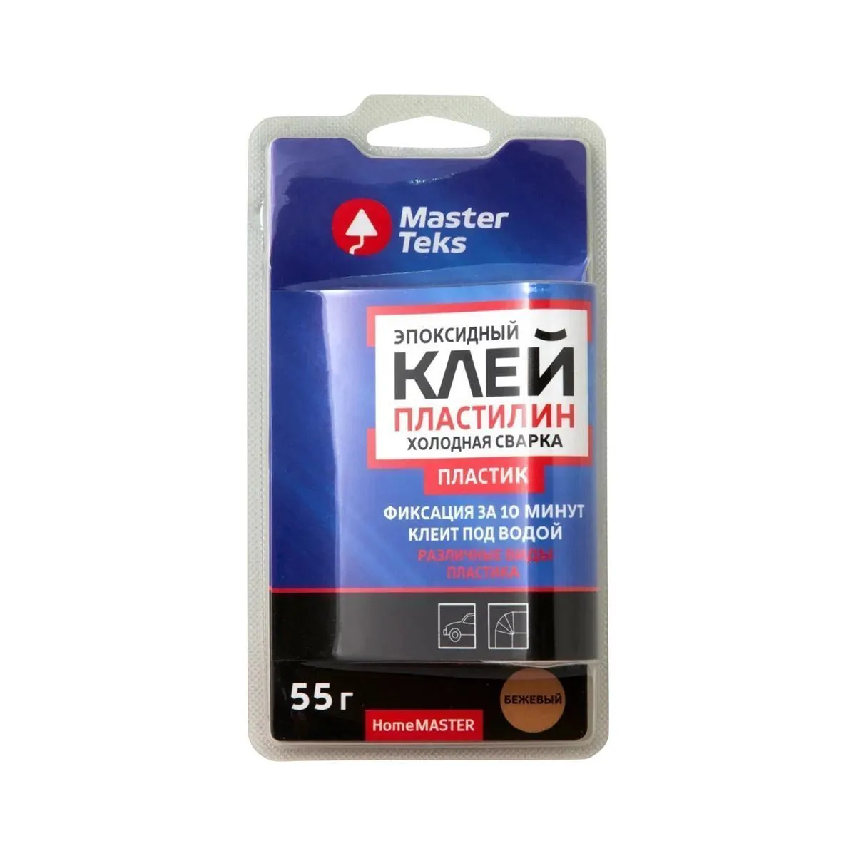КЛЕЙ ХОЛОДНАЯ СВАРКА "HOMEMASTER" ЭПОКСИДН. ДЛЯ ПЛАСТИКА 55 Г БЕЖЕВЫЙ (1/18) "MASTERTEKS"