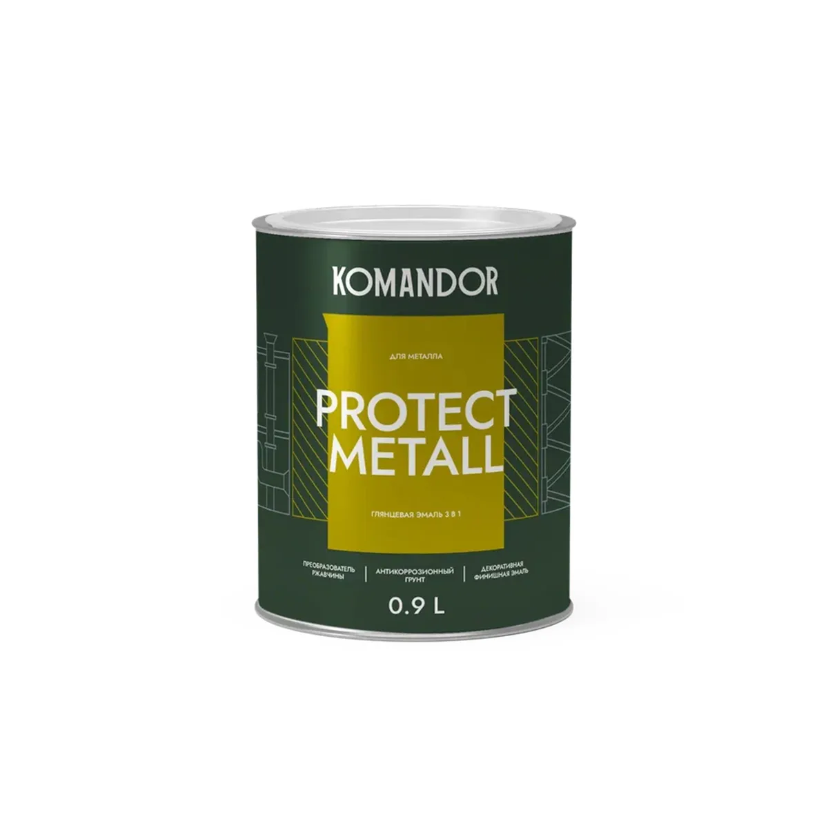 ГРУНТ-ЭМАЛЬ ПО РЖАВЧИНЕ 3 В 1 "PROTECT METALL" ГЛЯНЦЕВАЯ БАЗА C 0,9 Л (1/6) "KOMANDOR"
