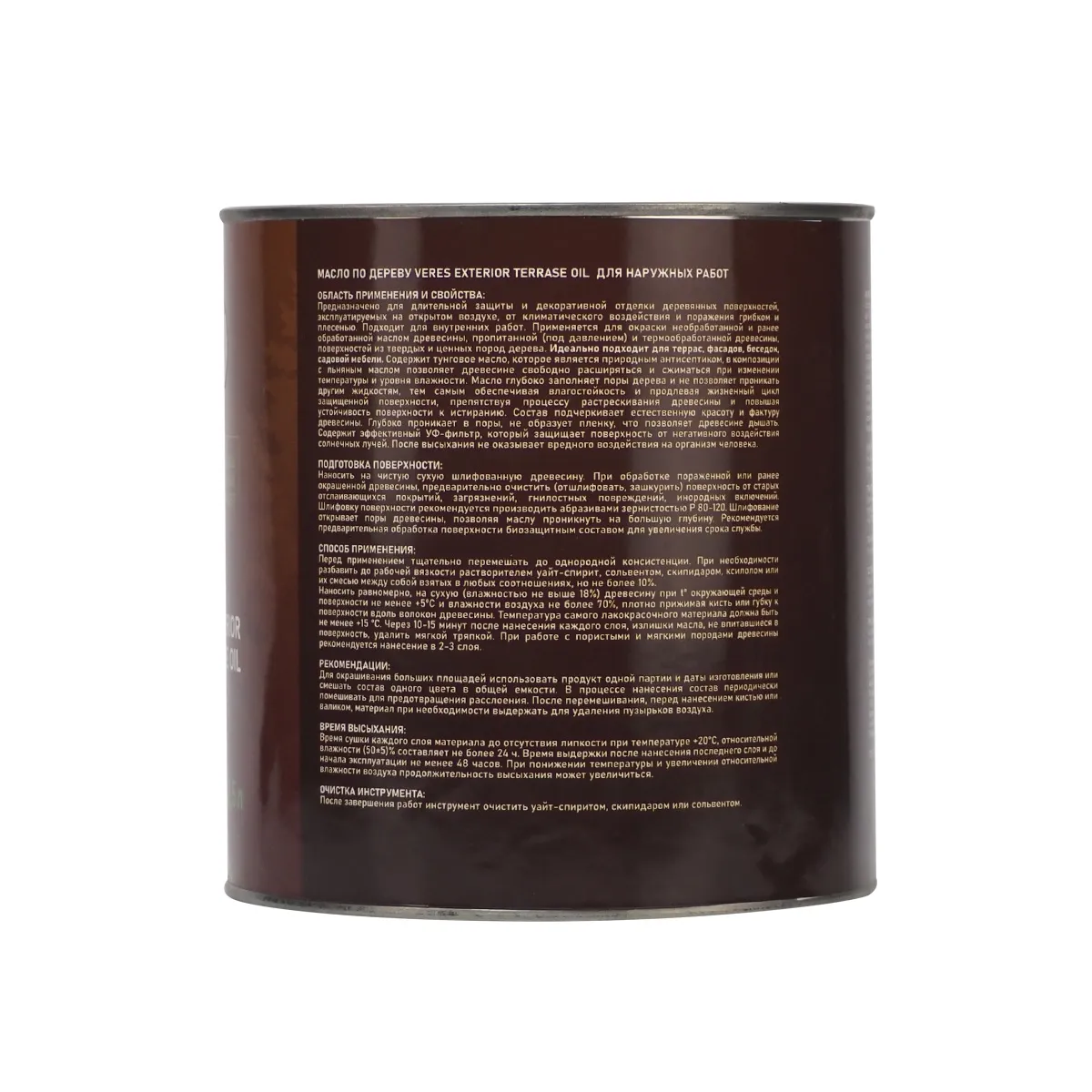 МАСЛО ПО ДЕРЕВУ "EXTERIOR TERRASE OIL" ДЛЯ НАРУЖНЫХ РАБОТ ДУБ 2,5 Л (1/6) "VERES"