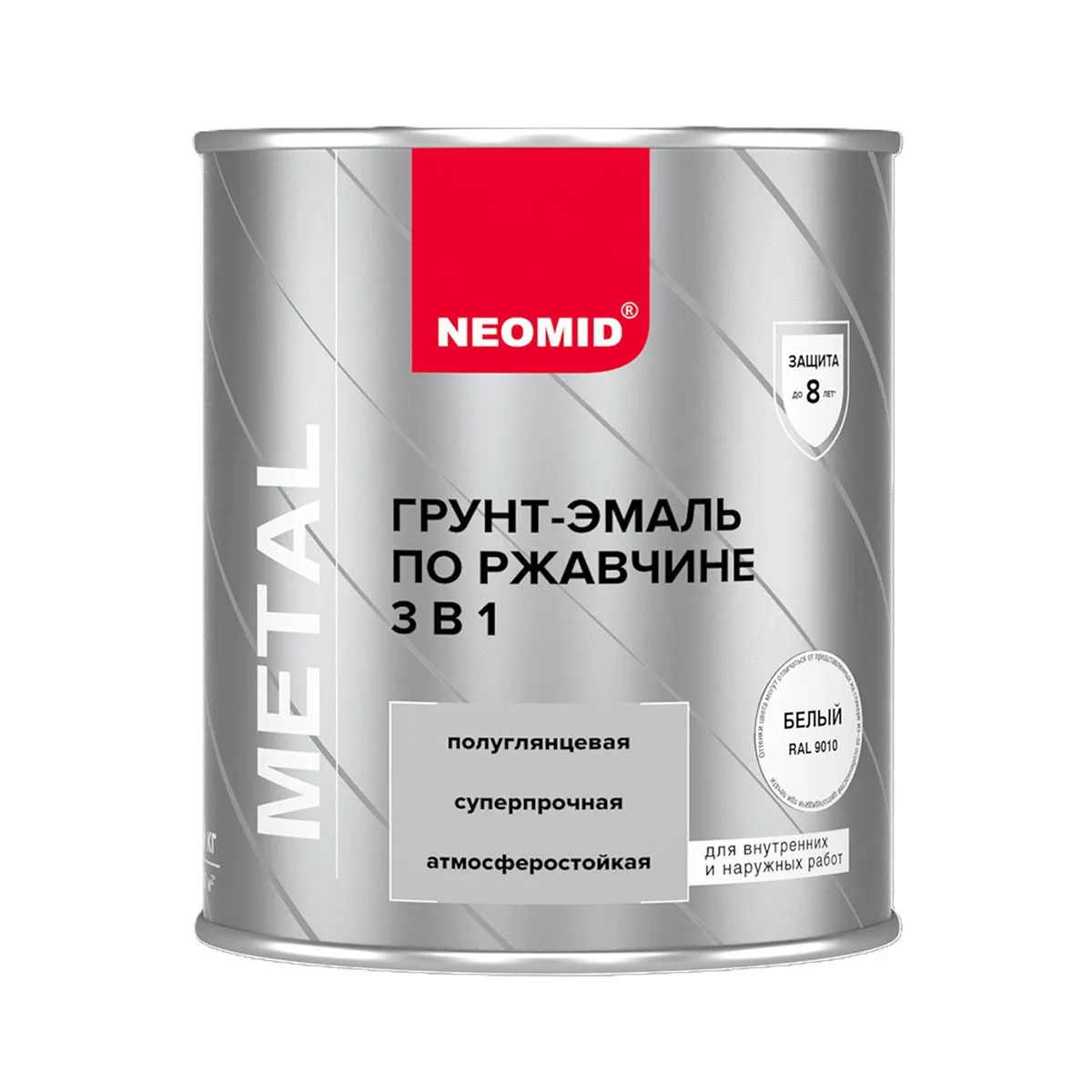 ГРУНТ- ЭМАЛЬ ПО РЖАВЧИНЕ 3 В 1 БЕЛАЯ RAL 9010 0,9 КГ (1/12) "NEOMID"