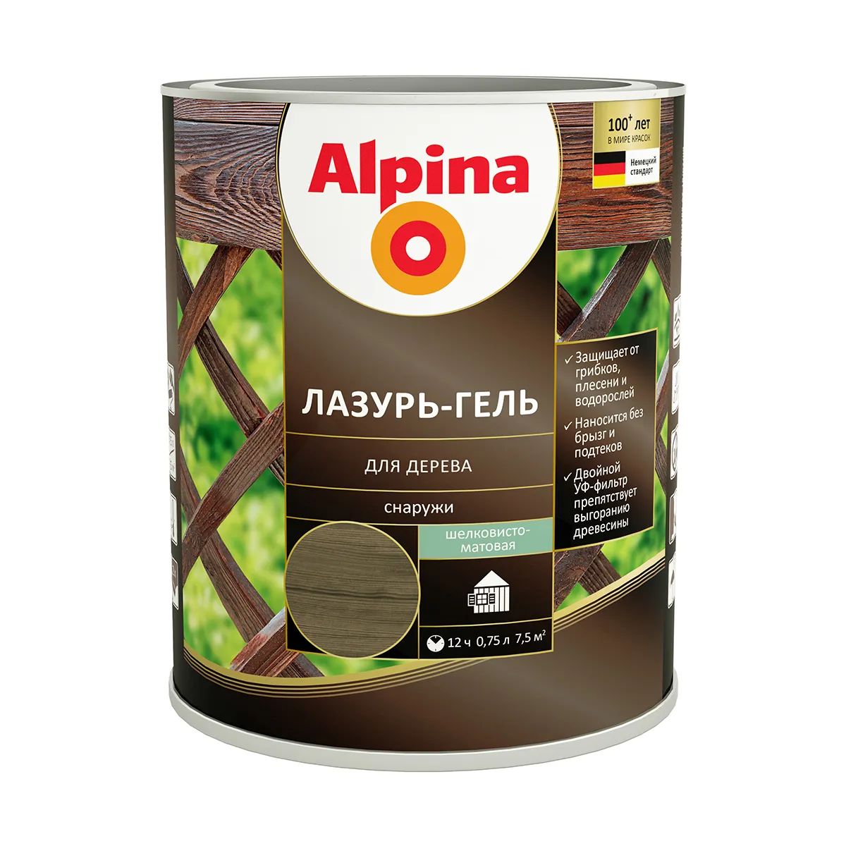 ЛАЗУРЬ-ГЕЛЬ ДЕРЕВОЗАЩИТНАЯ ЧЕРНАЯ  0,75 Л (1/6) "ALPINA"