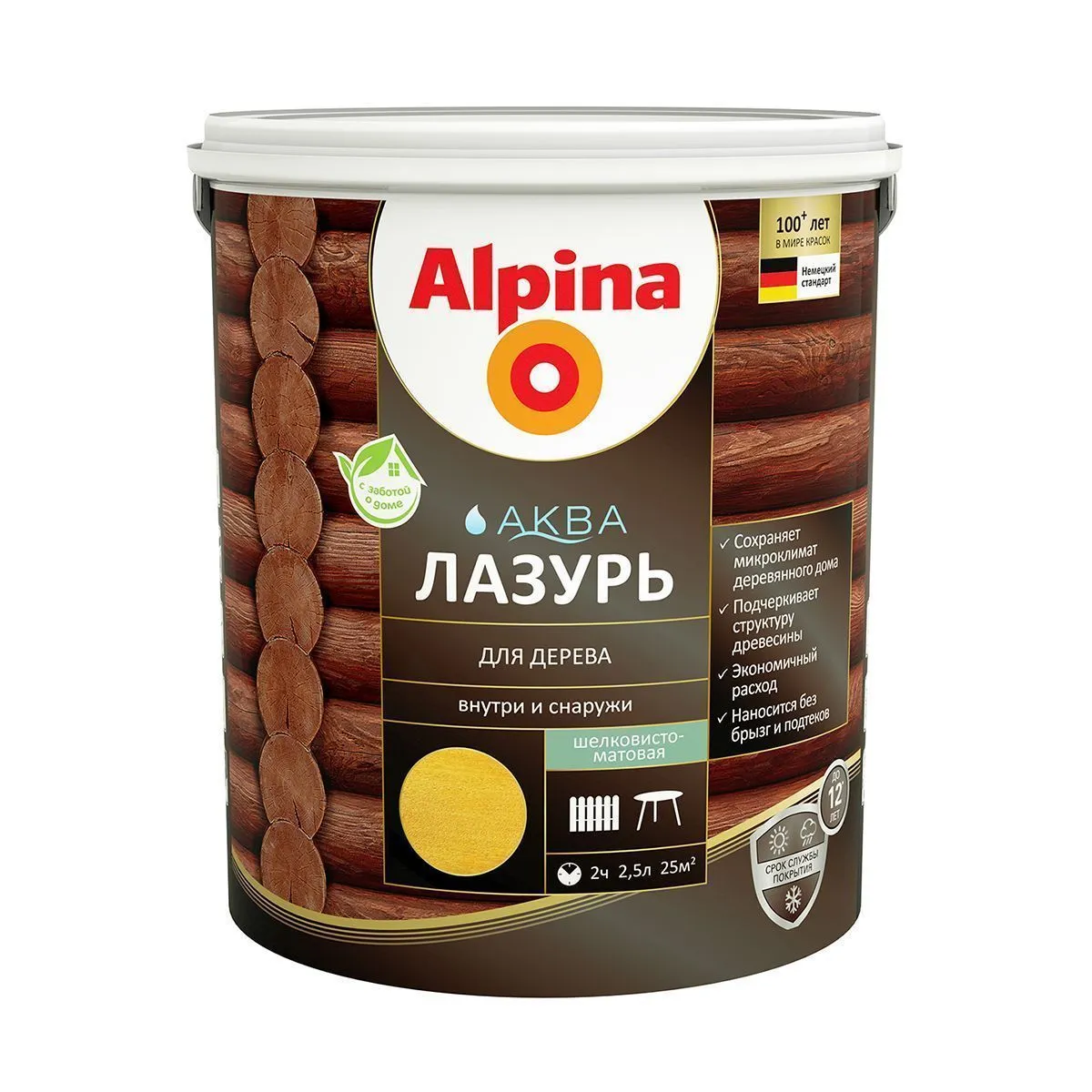 ЛАЗУРЬ ДЕРЕВОЗАЩИТНАЯ "АКВА" СОСНА  2,5 Л (1/4) "ALPINA"