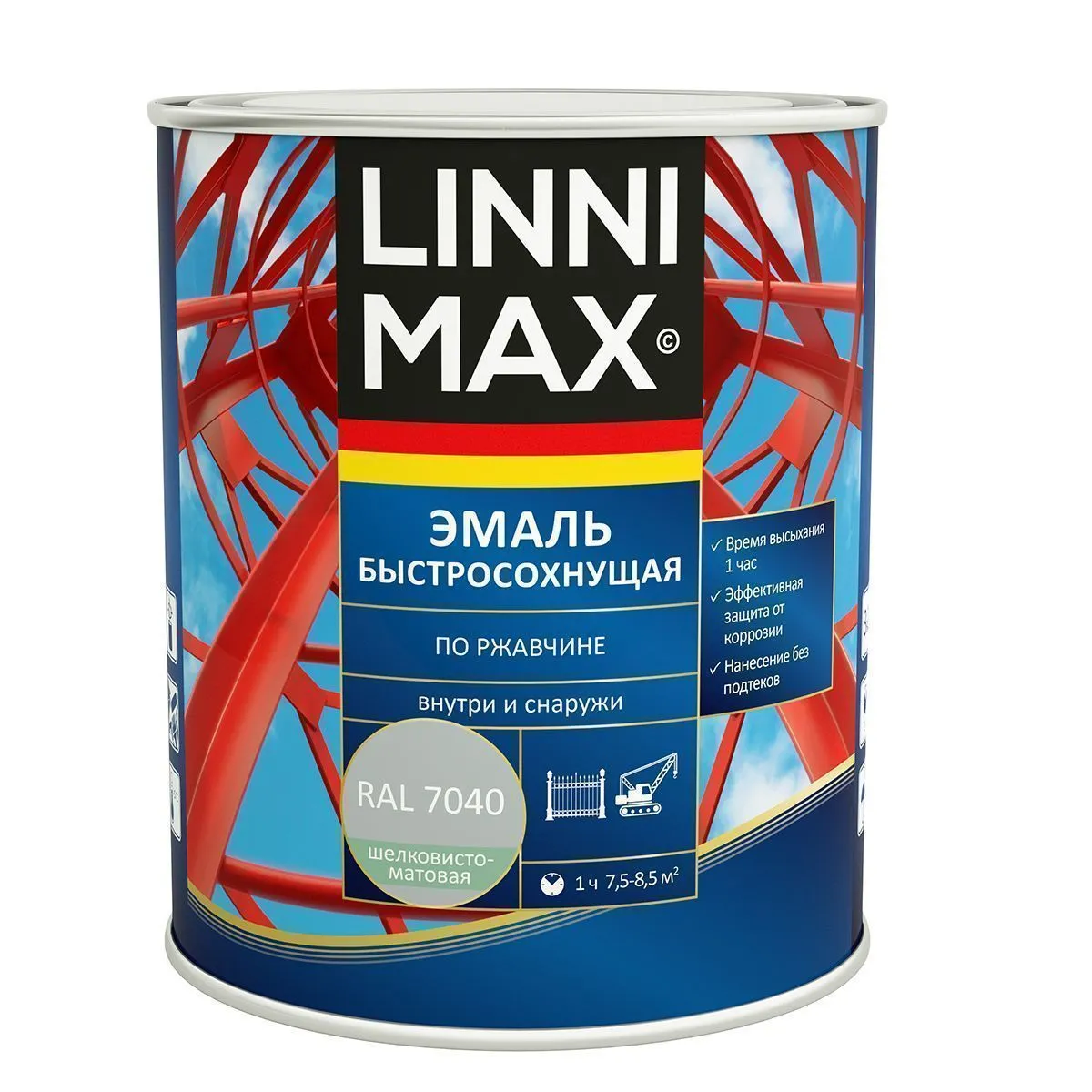 ГРУНТ- ЭМАЛЬ ПО РЖАВЧИНЕ БЫСТРОСОХН. СЕРАЯ (RAL 7040) 0,75 Л (1/6) "LINNIMAX"