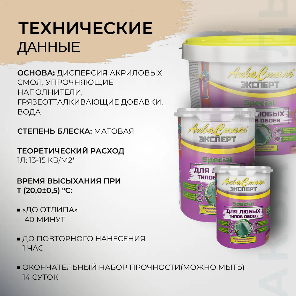 Аквастиль Эксперт «Special» (специальная матовая краска для любых типов обоев)