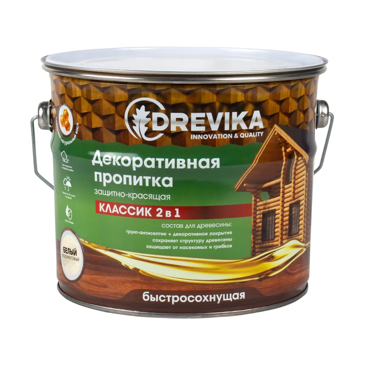 ПРОПИТКА ДЕКОРАТИВНАЯ "КЛАССИК 2 В 1" БЕЛЫЙ 2,7 Л (1/4) "DREVIKA"