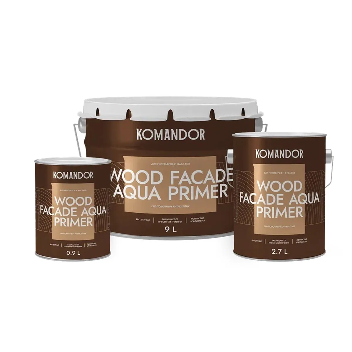 ГРУНТОВКА-АНТИСЕПТИК "WOOD FACADE AQUA PRIMER" 0,9 Л (1/6) "KOMANDOR"