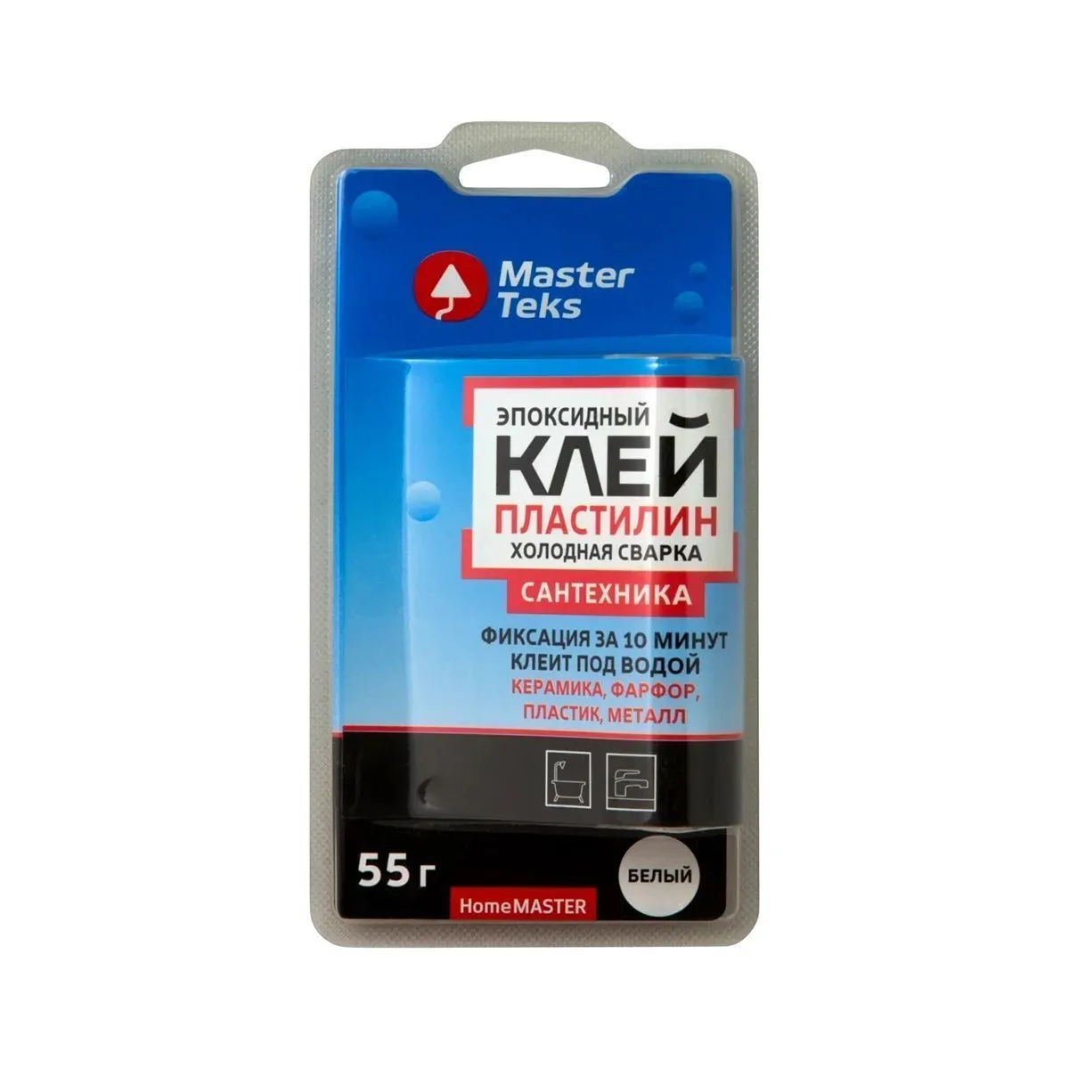 КЛЕЙ ХОЛОДНАЯ СВАРКА "HOMEMASTER" ЭПОКСИДН. ДЛЯ САНТЕХНИКИ 55 Г БЕЛЫЙ (1/18) "MASTERTEKS"