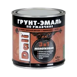 ГРУНТ- ЭМАЛЬ ПО РЖАВЧИНЕ "DALI" 3 В 1 МОЛОТКОВАЯ СЕРАЯ  0,75 Л (1/6) "РОГНЕДА"