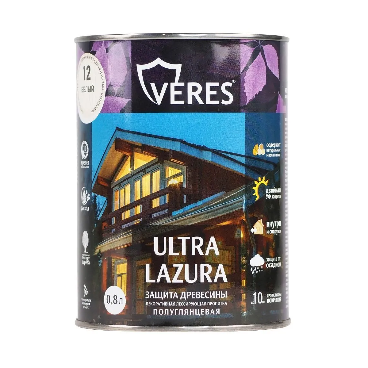 ВЕРЕС УЛЬТРА ЛАЗУРА №12 БЕЛЫЙ  0,8 Л (1/8) "VERES" VU-22