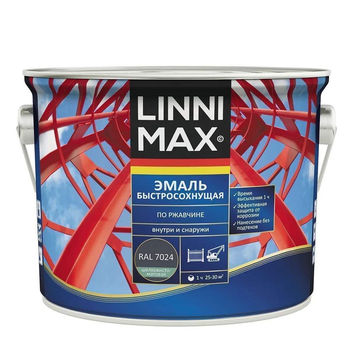 ГРУНТ- ЭМАЛЬ ПО РЖАВЧИНЕ БЫСТРОСОХН. ЗЕЛЕНАЯ (RAL 6005) 2,5 Л (1/4) "LINNIMAX"