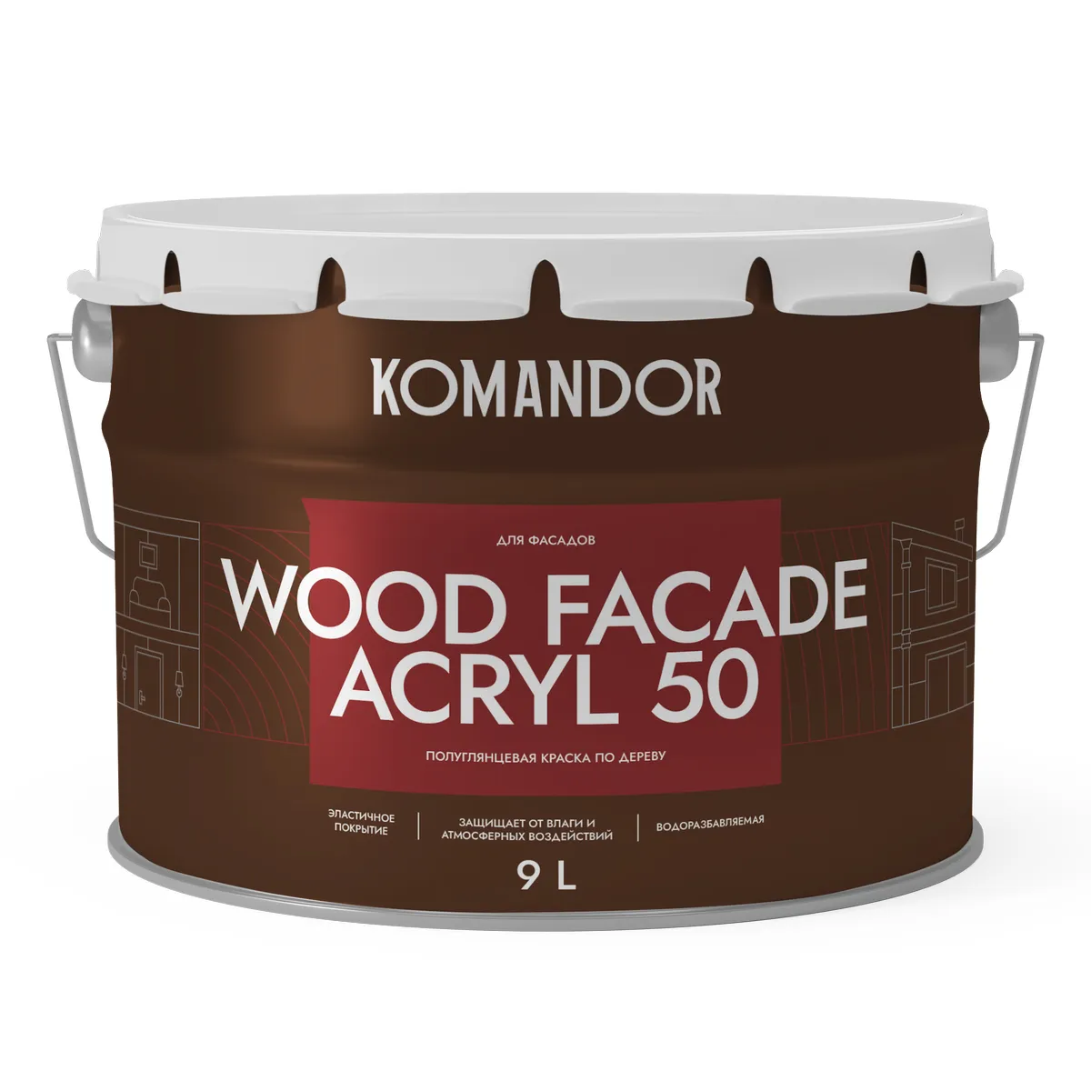КРАСКА ПО ДЕРЕВУ "WOOD FACADE ACRYL 50" БАЗА C 9 Л (1) "KOMANDOR"