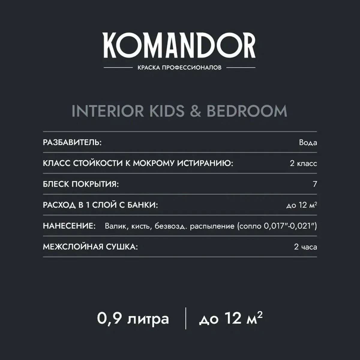 КРАСКА "INTERIOR KIDS&BEDROOM" ДЛЯ СПАЛЕН И ДЕТСКИХ КОМНАТ БАЗА A 2,7 Л (1) "KOMANDOR"