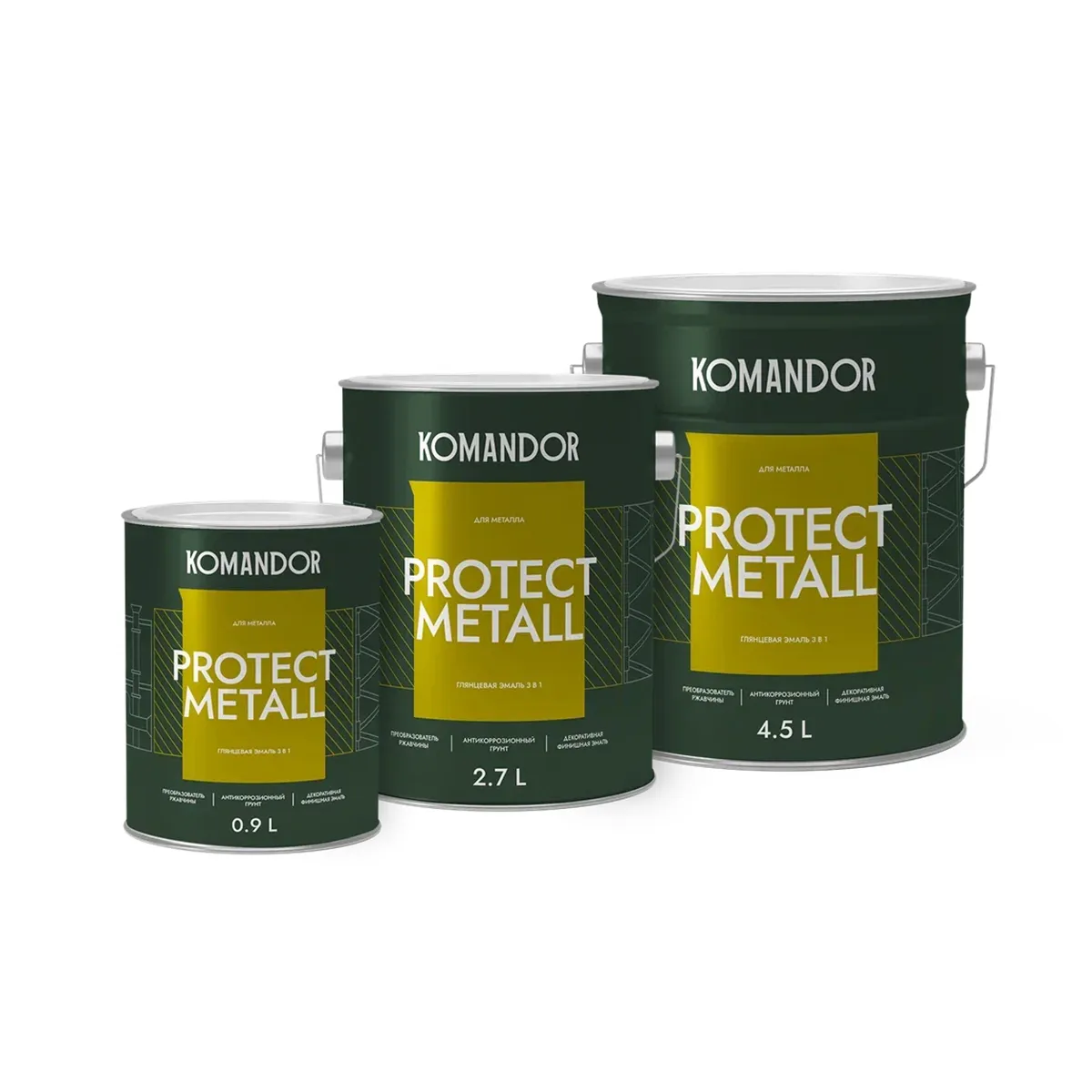 ГРУНТ-ЭМАЛЬ ПО РЖАВЧИНЕ 3 В 1 "PROTECT METALL" ГЛЯНЦЕВАЯ БАЗА C 0,9 Л (1/6) "KOMANDOR"