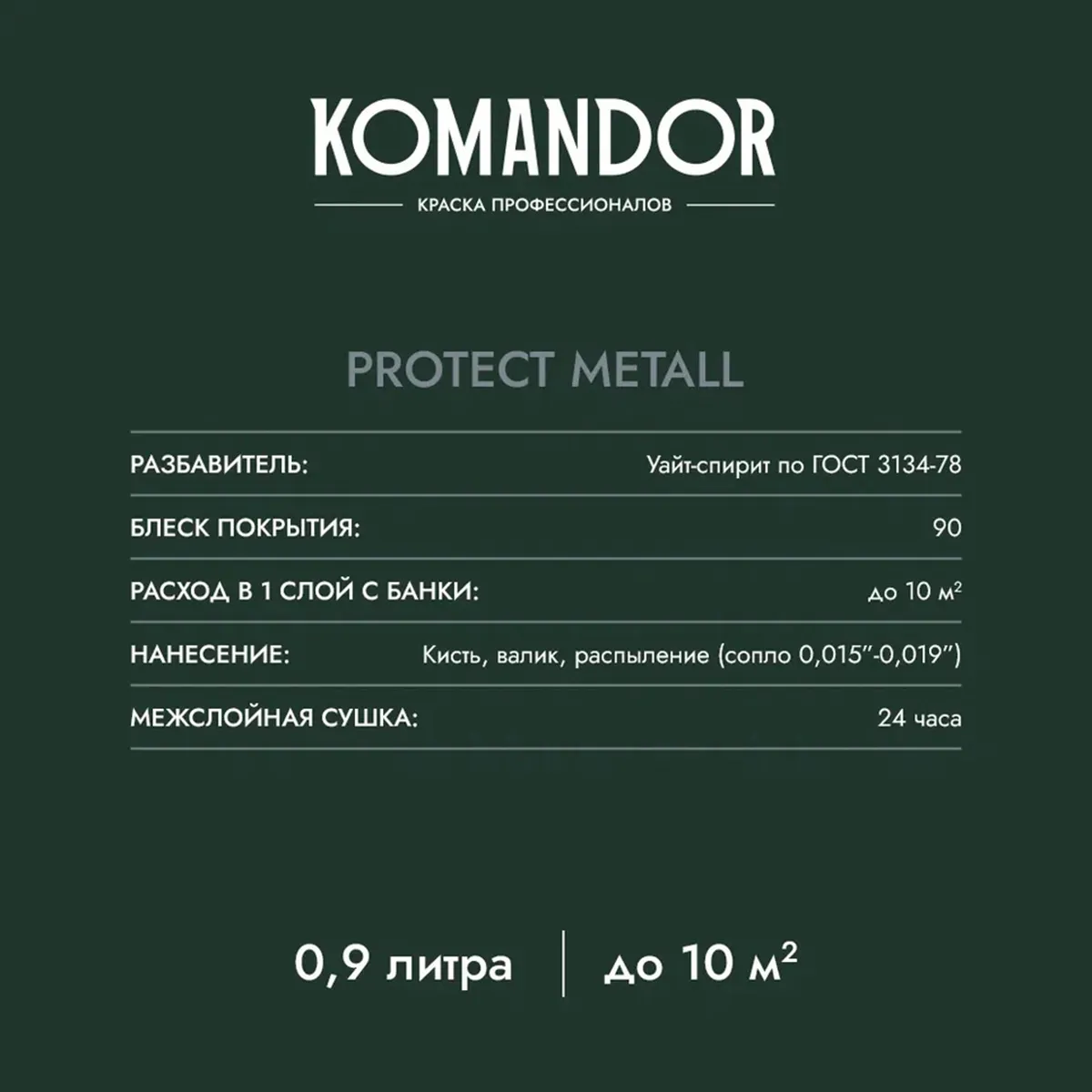 ГРУНТ-ЭМАЛЬ ПО РЖАВЧИНЕ 3 В 1 "PROTECT METALL" ГЛЯНЦЕВАЯ БАЗА A 0,9 Л (1/6) "KOMANDOR"