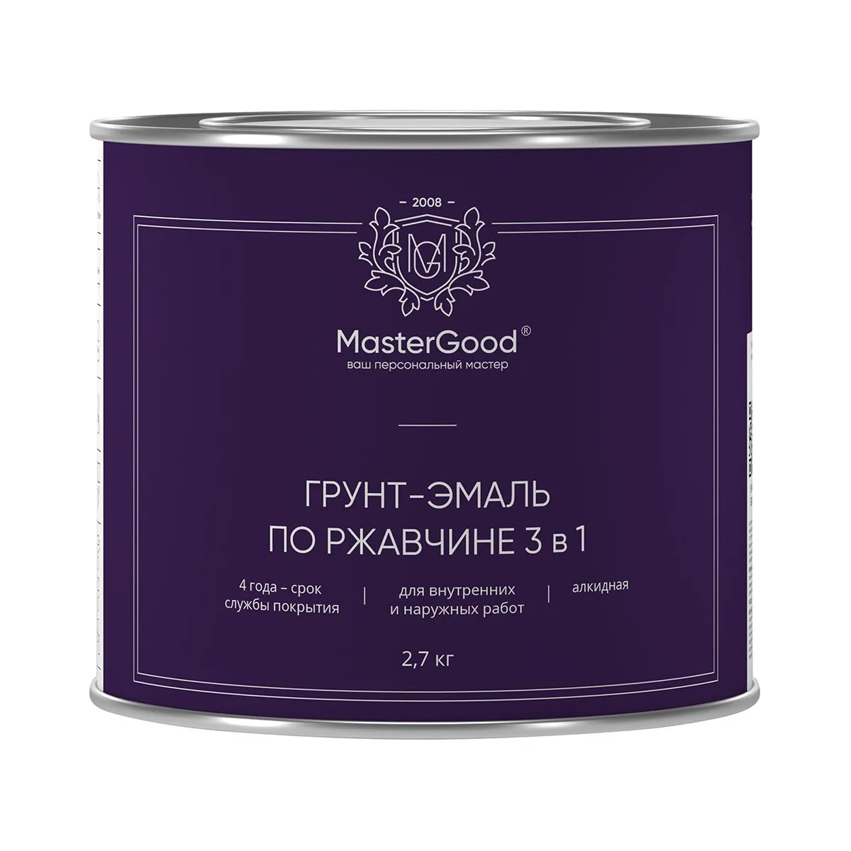 ГРУНТ- ЭМАЛЬ ПО РЖАВЧИНЕ  3 В 1 ЧЕРНАЯ 2,7 КГ (1/6) "MASTERGOOD"