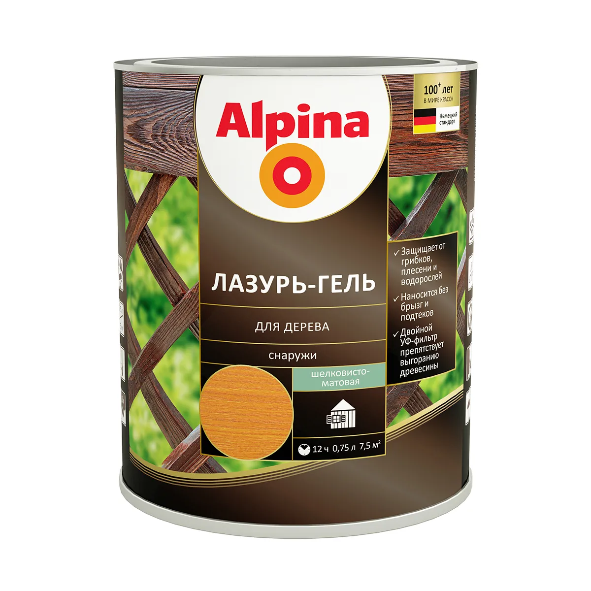 ЛАЗУРЬ-ГЕЛЬ ДЕРЕВОЗАЩИТНАЯ РЯБИНА  0,75 Л (1/6) "ALPINA"