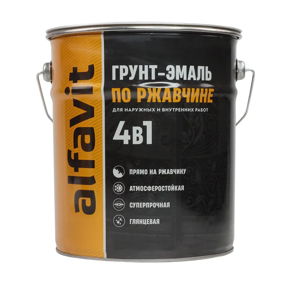 ГРУНТ-ЭМАЛЬ ПО РЖАВЧИНЕ 4 В 1 "ALFAVIT" СВЕТЛО-СЕРАЯ 5 КГ (1/4)