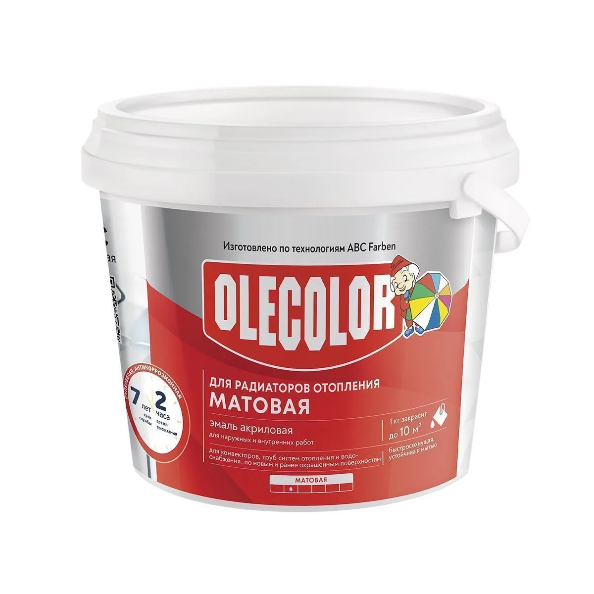 ЭМАЛЬ АКРИЛОВАЯ ДЛЯ РАДИАТОРОВ МАТОВАЯ БЕЛАЯ 1 КГ (1/6) "OLECOLOR"
