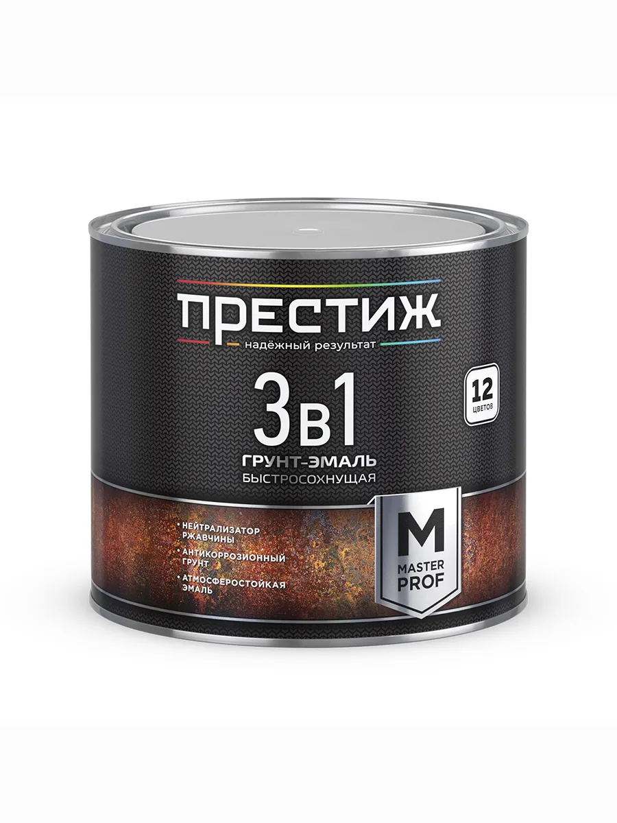 ГРУНТ- ЭМАЛЬ ПО РЖАВЧИНЕ 3 В 1 БЫСТРОСОХНУЩАЯ ЗЕЛЕНАЯ 1,9 КГ (1/6) "ПРЕСТИЖ"