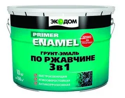 ГРУНТ- ЭМАЛЬ ПО РЖАВЧИНЕ "ЭКОДОМ"  3 В 1  БЕЛАЯ 10 КГ (1) "РОГНЕДА"