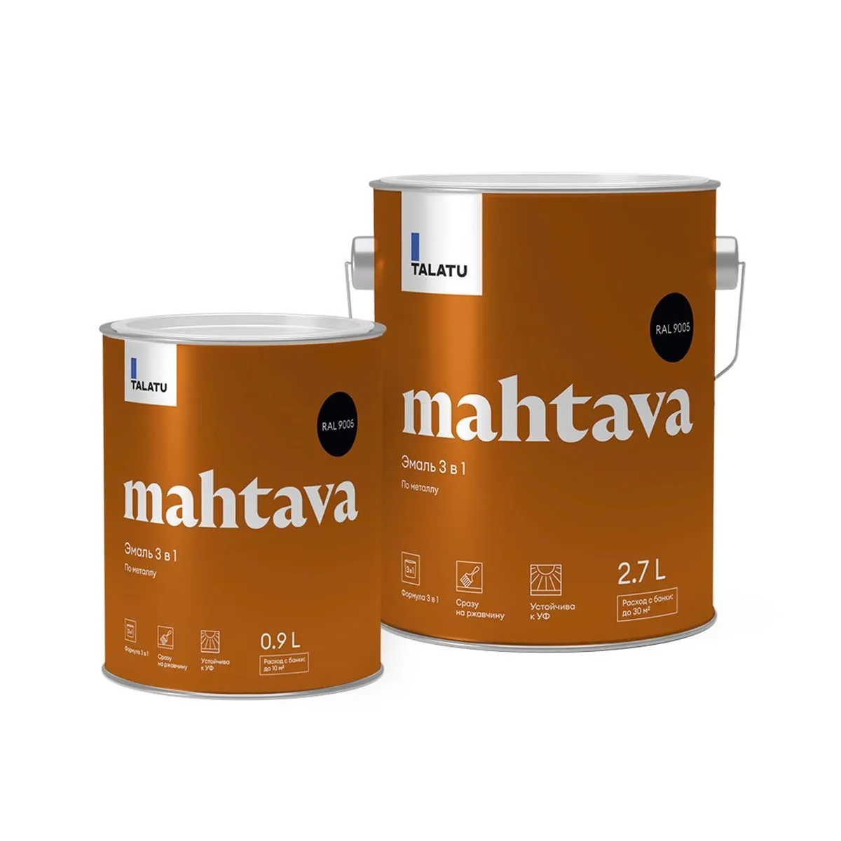 ГРУНТ-ЭМАЛЬ ПО РЖАВЧИНЕ 3 В 1 "MAHTAVA" ГЛЯНЦЕВАЯ 0,9 Л ЧЕРНАЯ RAL 9005 (1/6) "TALATU"