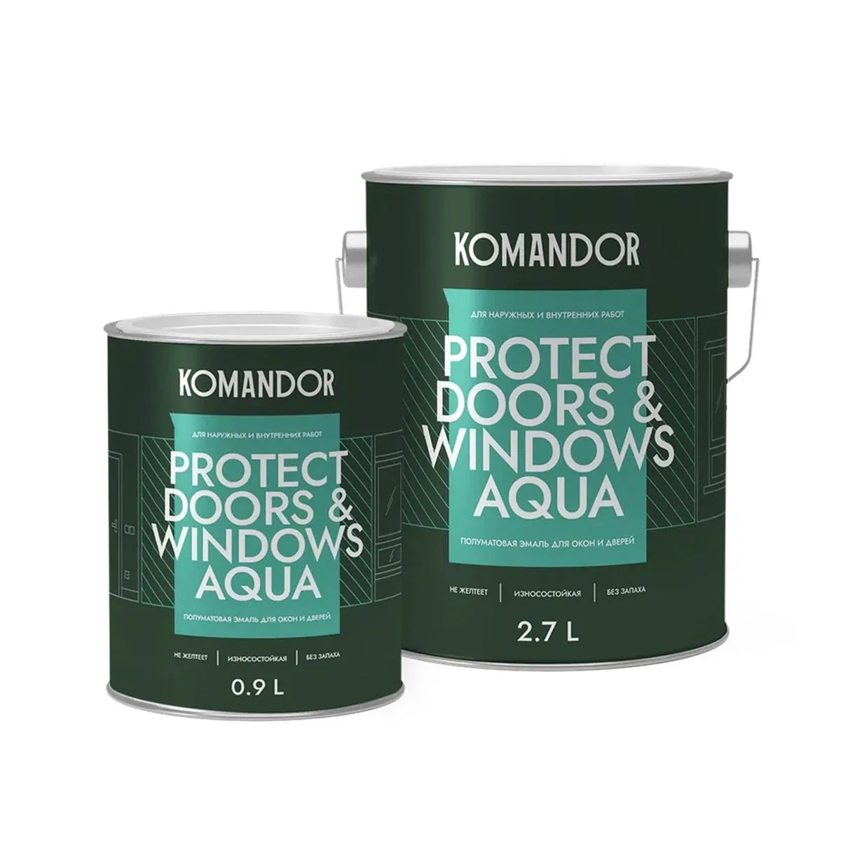 ЭМАЛЬ "PROTECT DOORS&WINDOWS AQUA" ДЛЯ ОКОН И ДВЕРЕЙ БАЗА C 0,9 Л (1/6) "KOMANDOR"