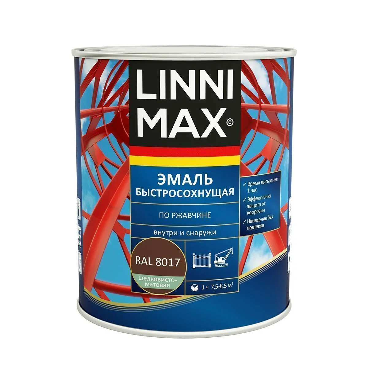 ГРУНТ- ЭМАЛЬ ПО РЖАВЧИНЕ БЫСТРОСОХН. ШОКОЛАДНАЯ (RAL 8017) 0,75 Л (1/6) "LINNIMAX"
