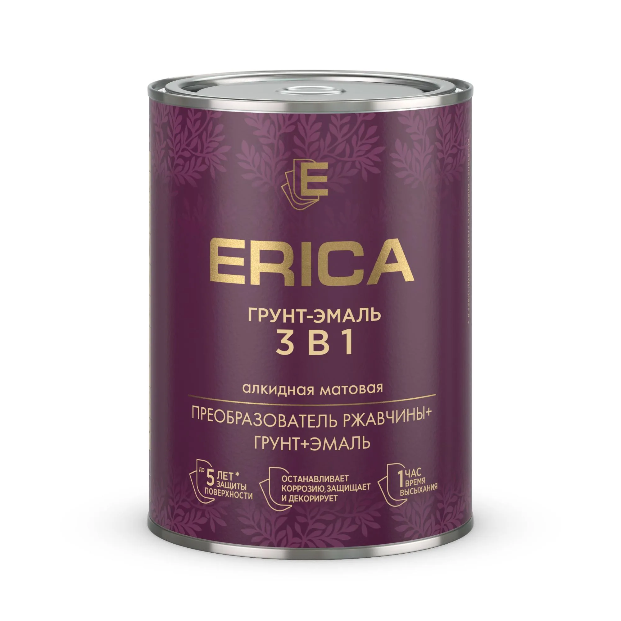 ГРУНТ- ЭМАЛЬ ПО РЖАВЧИНЕ "ERICA" ГРАФИТОВАЯ RAL 7024 0,8 КГ (1/14)