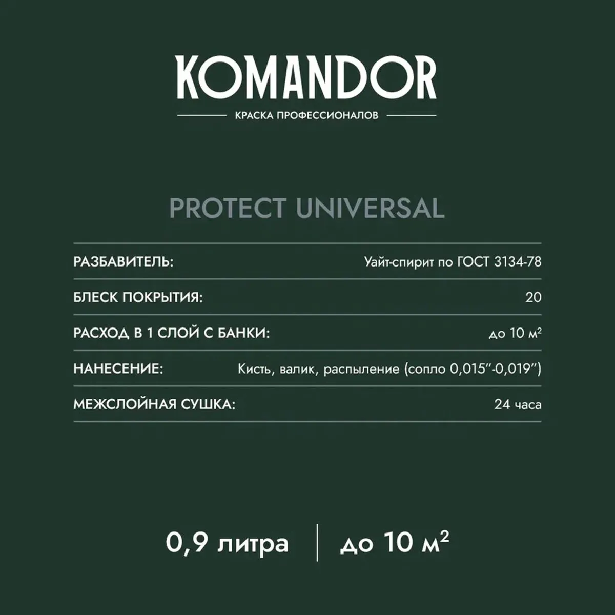 ЭМАЛЬ "PROTECT UNIVERSAL" УНИВЕРСАЛЬНАЯ БАЗА A 0,9 Л (1/6) "KOMANDOR"