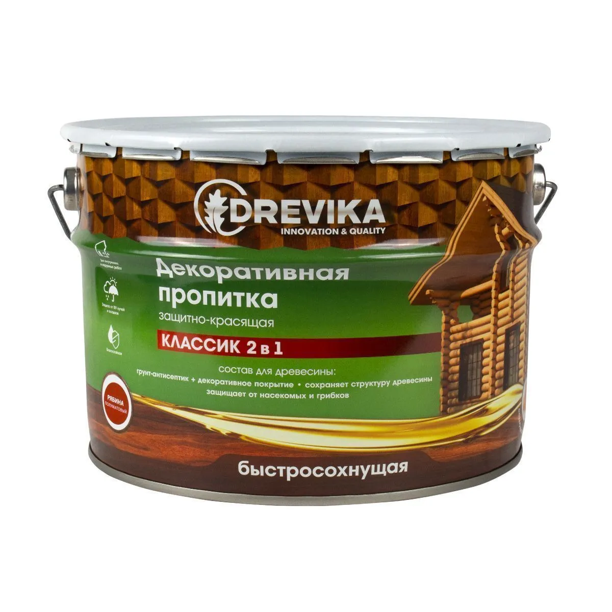 ПРОПИТКА ДЕКОРАТИВНАЯ "КЛАССИК 2 В 1" РЯБИНА 9 Л (1) "DREVIKA"