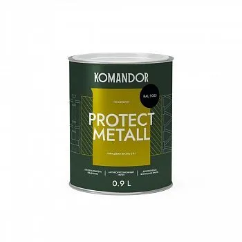 ГРУНТ-ЭМАЛЬ ПО РЖАВЧИНЕ 3 В 1 "PROTECT METALL" ГЛЯНЦЕВАЯ 0,9 Л ЧЕРНАЯ RAL 9005 (1/6) "KOMANDOR"