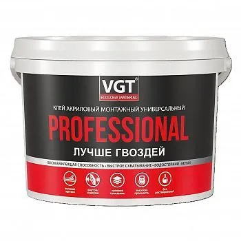 КЛЕЙ МОНТАЖНЫЙ УНИВЕРСАЛЬНЫЙ АКРИЛОВЫЙ БЕЛЫЙ "PROFESSIONAL" 0,8 КГ (1/6) "ВГТ"