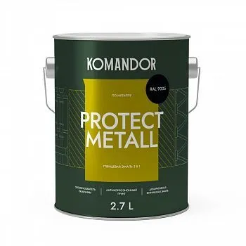 ГРУНТ-ЭМАЛЬ ПО РЖАВЧИНЕ 3 В 1 "PROTECT METALL" ГЛЯНЦЕВАЯ 2,7 Л ЧЕРНАЯ RAL 9005 (1) "KOMANDOR"