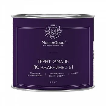 ГРУНТ- ЭМАЛЬ ПО РЖАВЧИНЕ  3 В 1 ЧЕРНАЯ 2,7 КГ (1/6) "MASTERGOOD"
