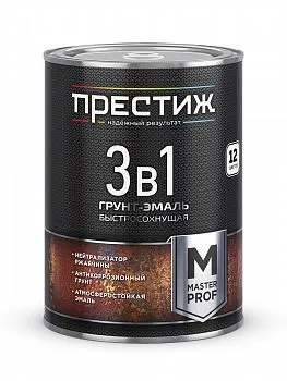 ГРУНТ- ЭМАЛЬ ПО РЖАВЧИНЕ 3 В 1 БЫСТРОСОХНУЩАЯ БЕЛАЯ 0,9 КГ (1/6) "ПРЕСТИЖ"