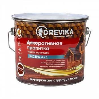 ПРОПИТКА ДЕКОРАТИВНАЯ "ЭКСТРА 3 В 1" КАШТАН 3 Л (1/4) "DREVIKA"